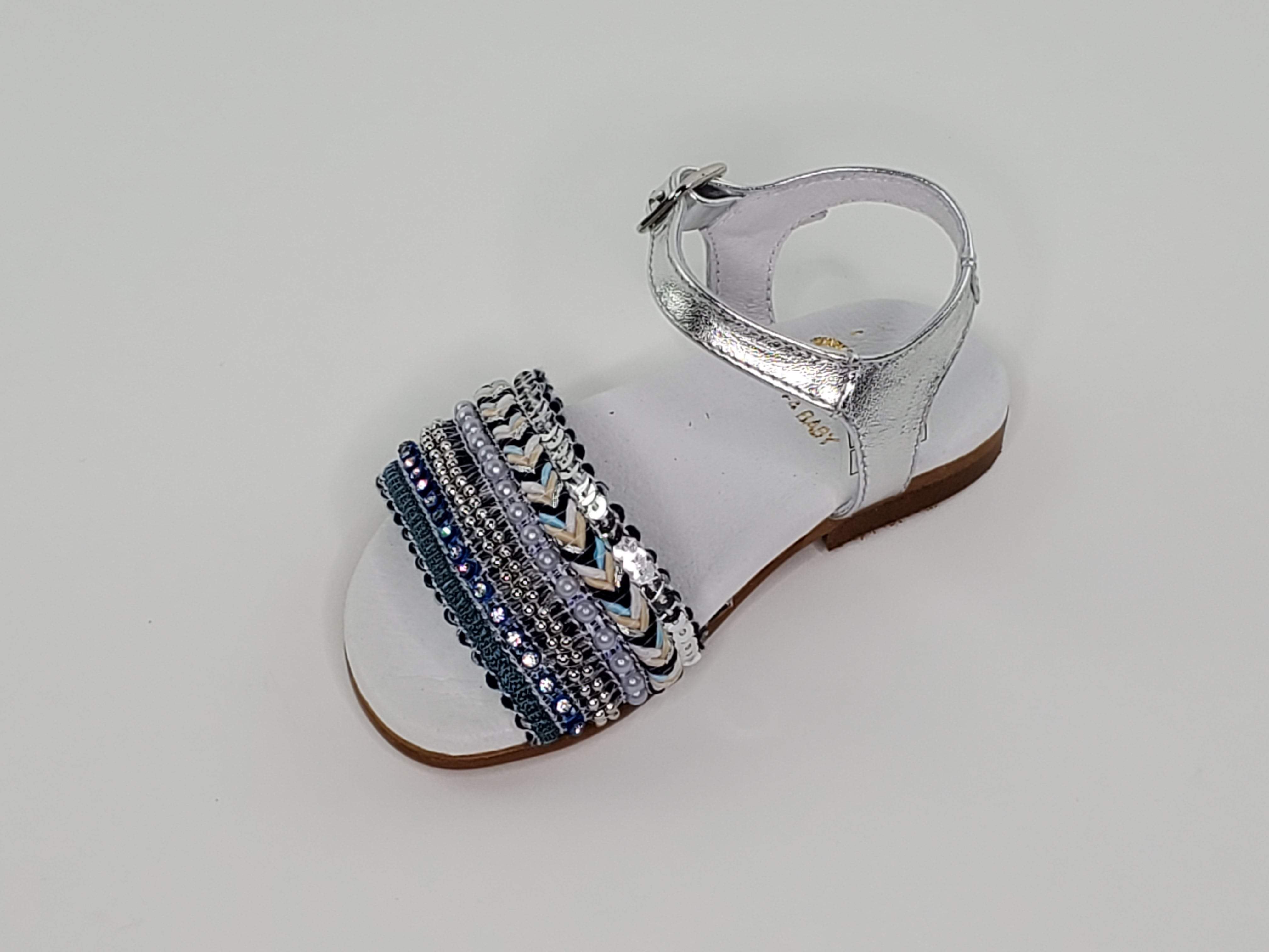 Metalic Silver and Blue Beaded Sequins Sandals Girls Sandals Alfa Baby Boutique 