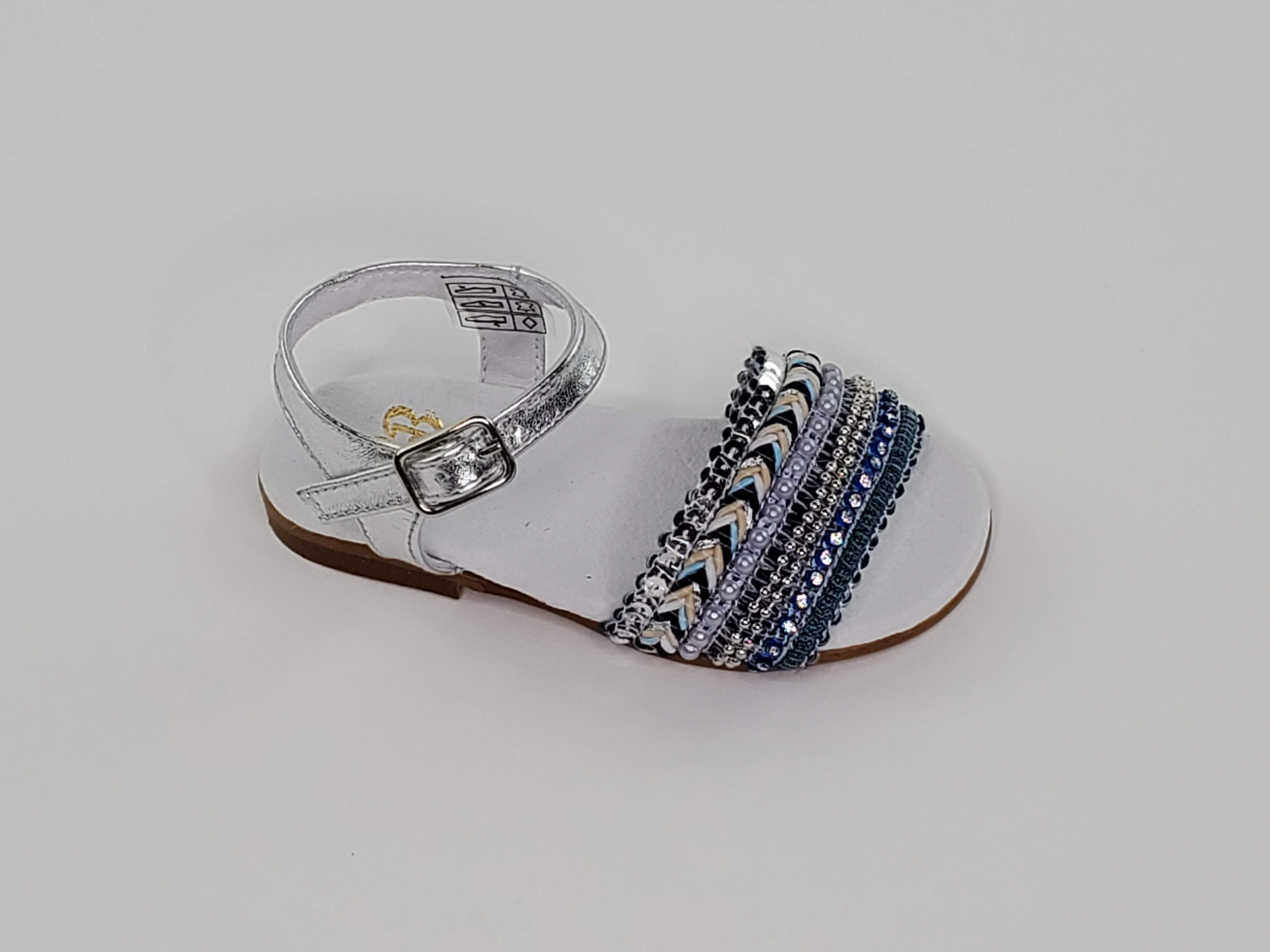 Metalic Silver and Blue Beaded Sequins Sandals Girls Sandals Alfa Baby Boutique 