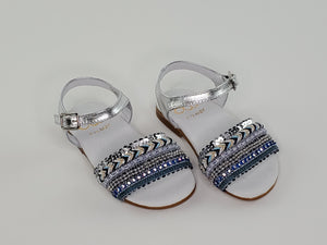 Metalic Silver and Blue Beaded Sequins Sandals Girls Sandals Alfa Baby Boutique 5 Blue Female