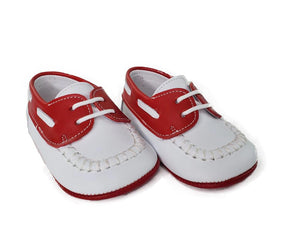 Open image in slideshow, Napa White and Red Moc Pre-walker Shoes-Toddler Boy Shoes Boys Shoes Alfa Baby Boutique 2 Red Male
