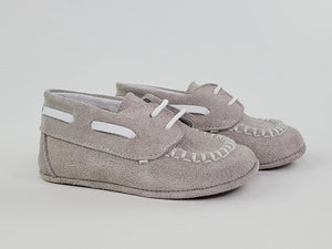 Pearl Suede and Napa White Moc Toe Pre-walker Shoes-Toddler Boy Shoes Boys Shoes Alfa Baby Boutique 2 Gray Male