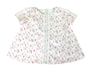 Pink Floral Spanish Cotton Puffed Sleeves Dress and Bloomers Set Dress, Bloomers & Bonnet Alfa Baby Boutique 