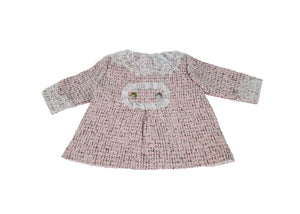 Pink Long Sleeve A Line Tweed Wool Dress, Bloomers & Bonnet Set Dress, Bloomers & Bonnet Alfa Baby Boutique 