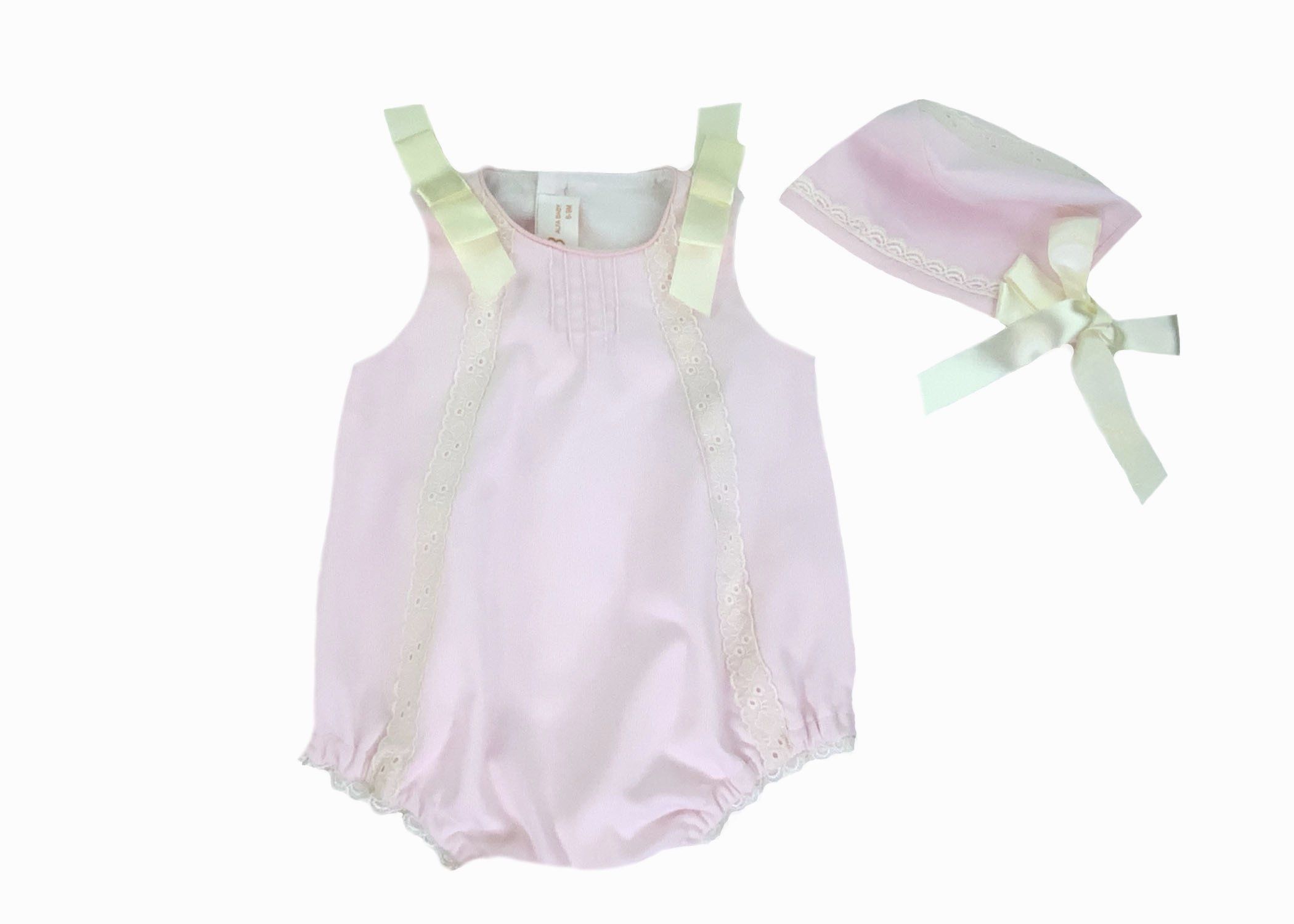 Pink Pique Bubble Romper and Bonnet Set-Girl Romper Girls Romper Alfa Baby Boutique 0-3 Pink Female