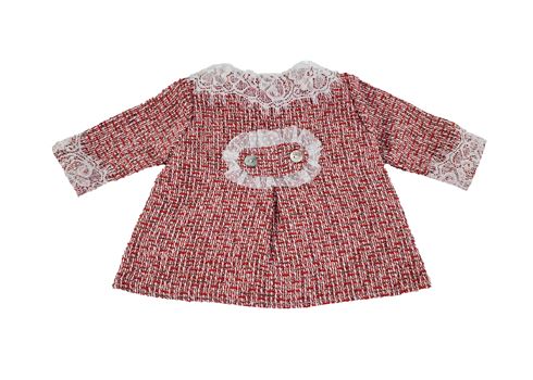 Red Long Sleeve A Line Tweed Wool Dress, Bloomers & Bonnet Set Dress, Bloomers & Bonnet Alfa Baby Boutique 