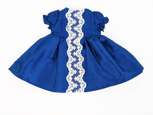 Open image in slideshow, Royal Blue Silk Dress &amp; Bloomers Set Dress &amp; Bloomers Set Alfa Baby Boutique 0-3 Blue Female
