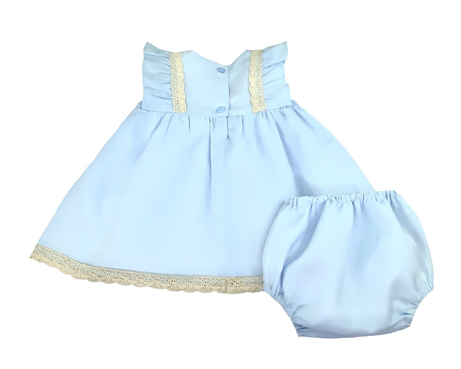 Sky Blue Linen Empire Waist Dress & Bloomers Set Dress and Bloomers Set Alfa Baby Boutique 