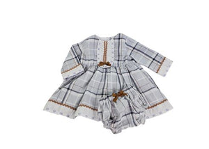 Stylish Cozy Light Gray plaid Long Sleeve Dress & Bloomers Set Dress & Bloomers Set Alfa Baby Boutique 