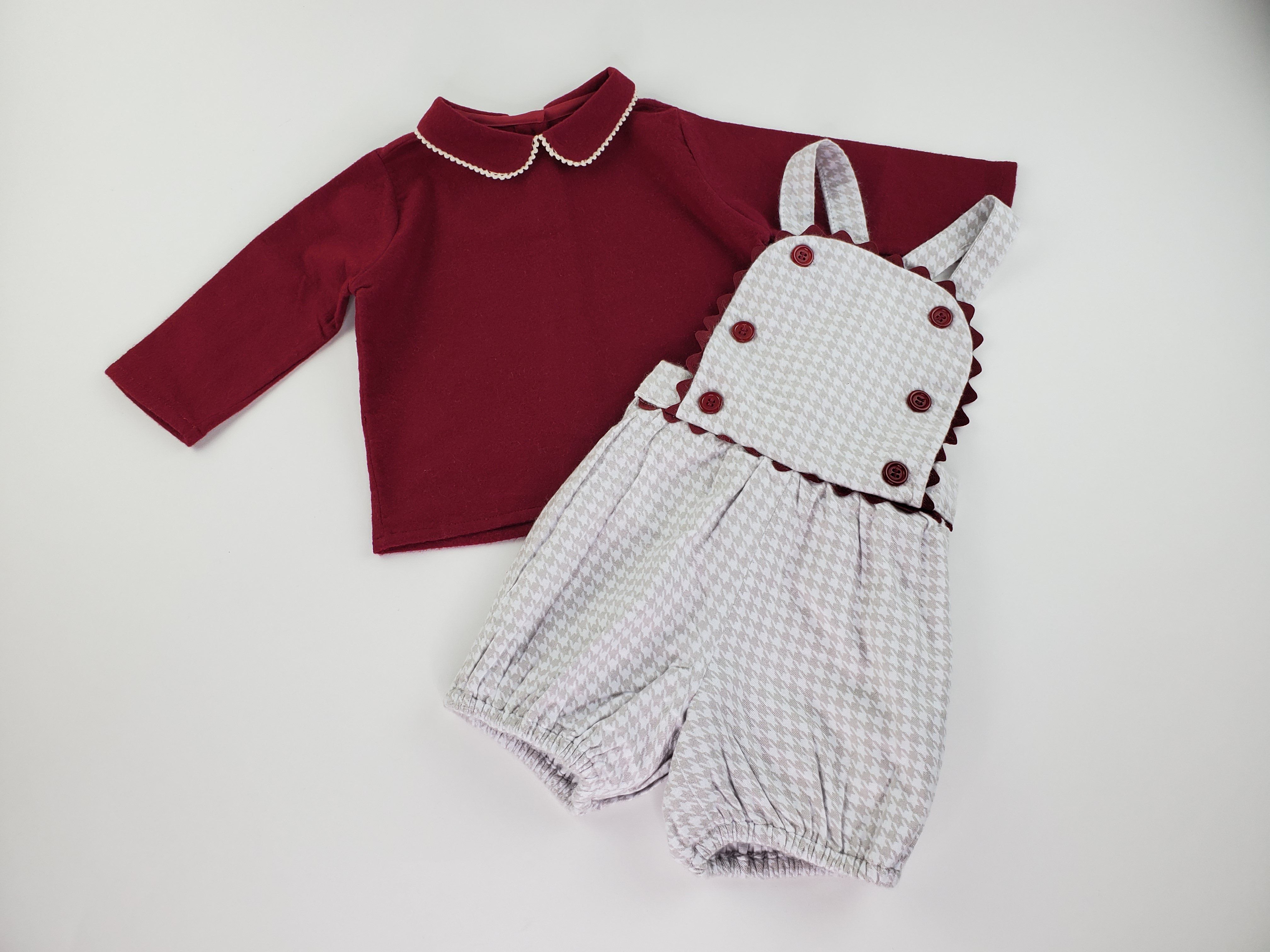 Taupe Ivory Houndstooth Cranberry Set-Boy's Clothing-Boy's Clothing Store Shirt & Short Set Alfa Baby Boutique 0-3 Red Male
