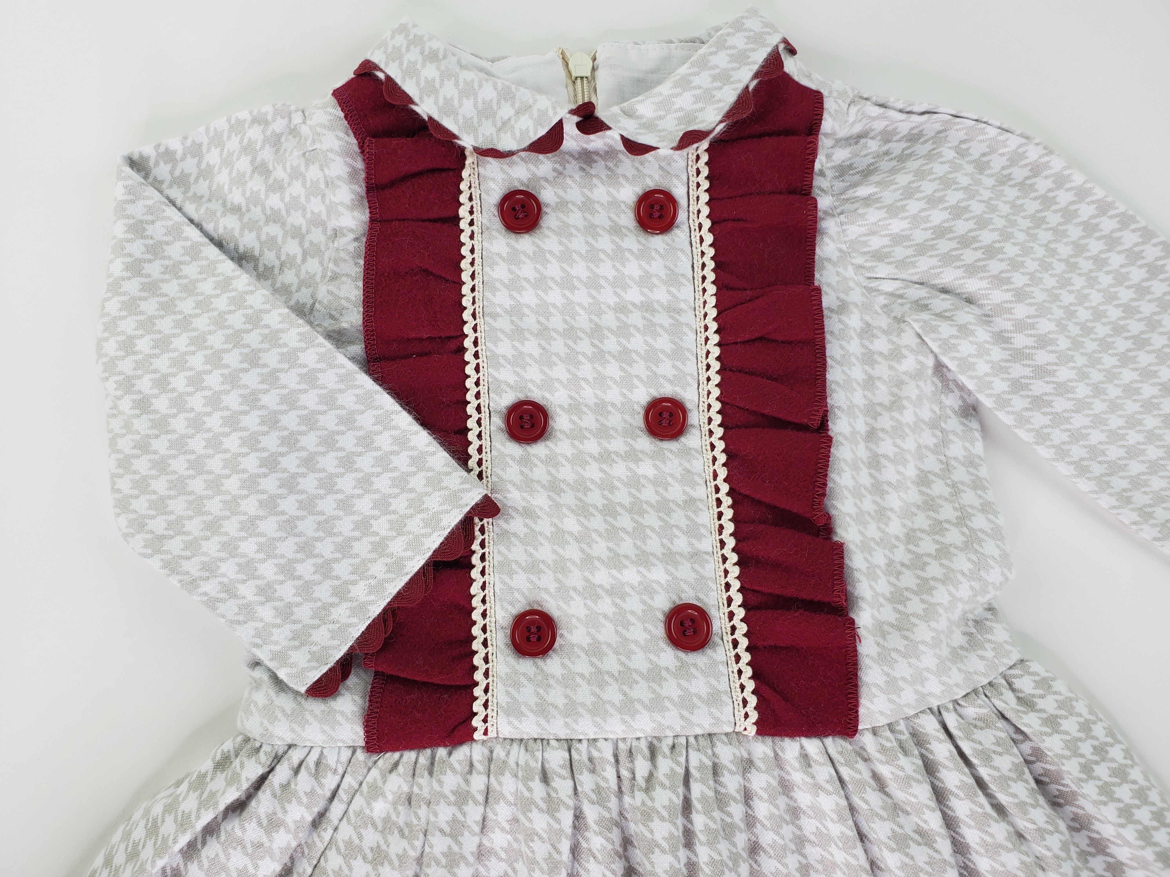 Taupe Ivory Houndstooth Dress-Toddler Girl Dress Dress, Bloomers & Bonnet Alfa Baby Boutique 