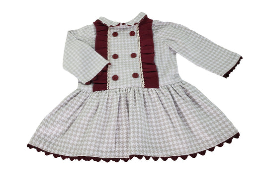 Taupe Ivory Houndstooth Dress-Toddler Girl Dress Dress, Bloomers & Bonnet Alfa Baby Boutique 