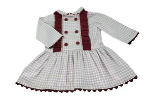 Open image in slideshow, Taupe Ivory Houndstooth Dress-Toddler Girl Dress Dress, Bloomers &amp; Bonnet Alfa Baby Boutique 
