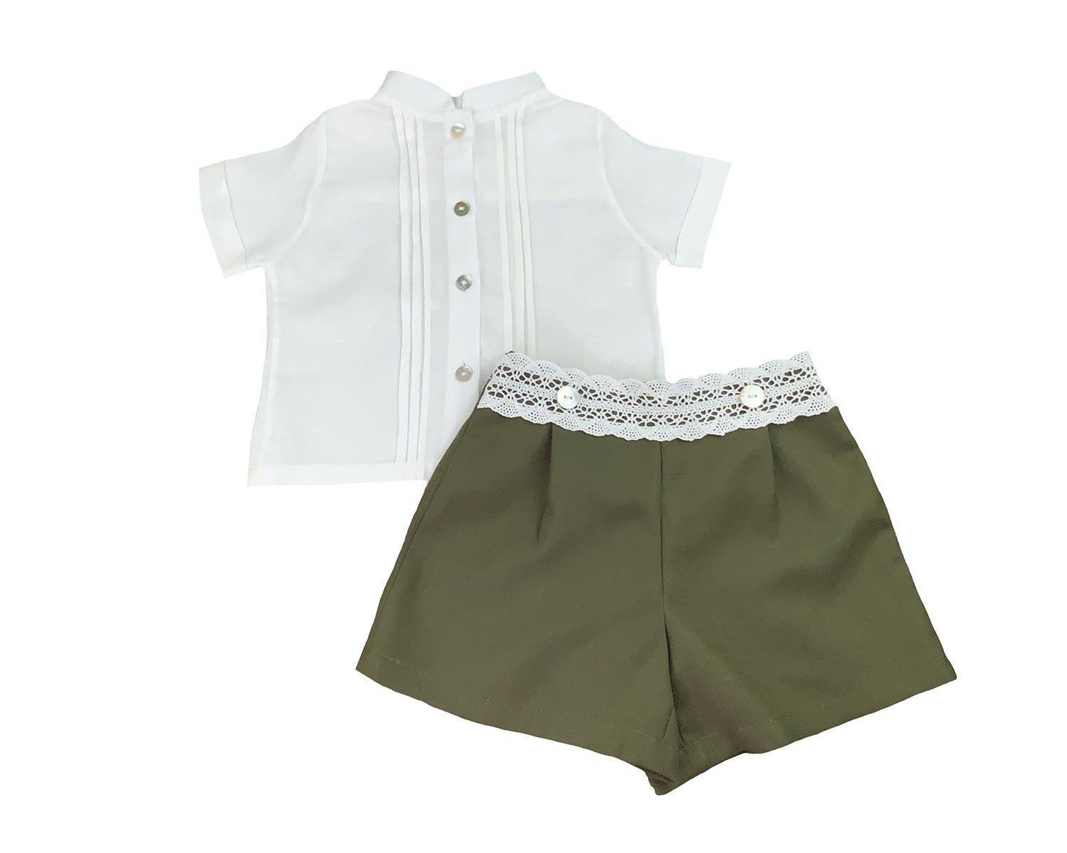 Boys-White Linen Shirt- Olive Shorts Set-Boy's Clothing Store