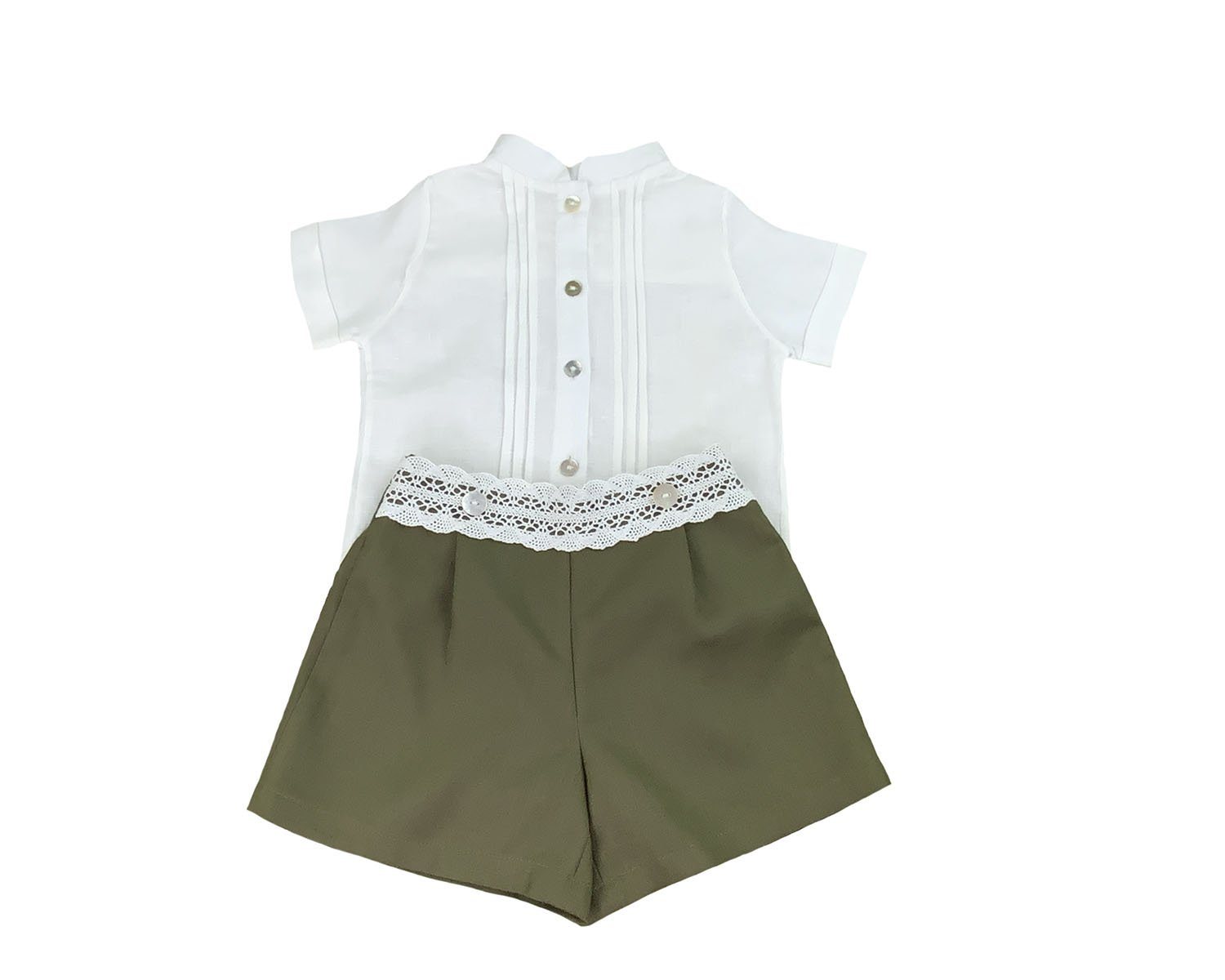 White linen shirt and olive shorts set for baby boys - Alfa Baby Boutique