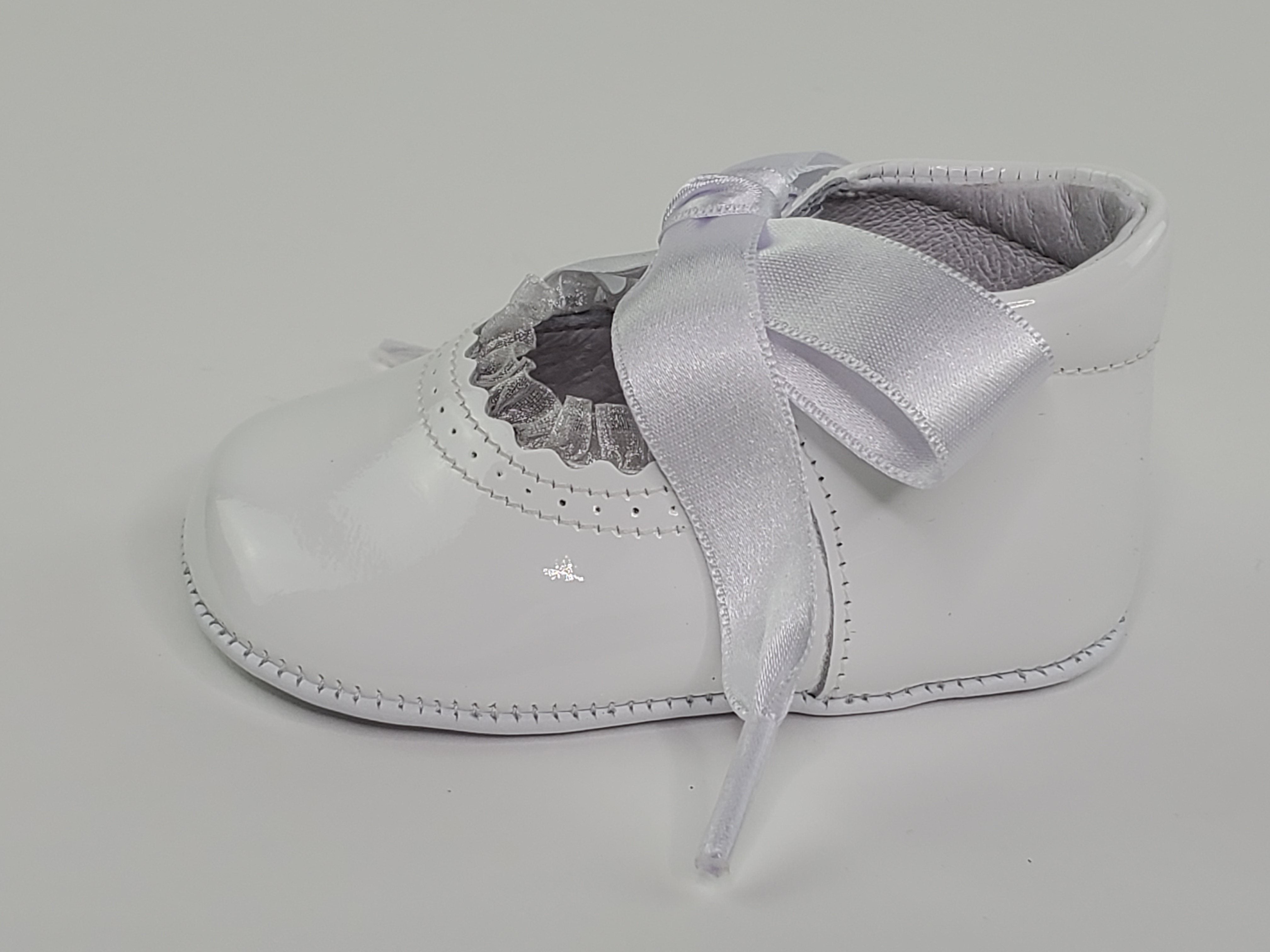 White Patent Pre-Walkers Shoes-Girls Shoes- Infant Shoes- Alfa Baby Boutique- Left Side View Single