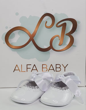 White Patent Pre-Walkers Shoes-Girls Shoes- Infant Shoes- Alfa Baby Boutique- Front Side View