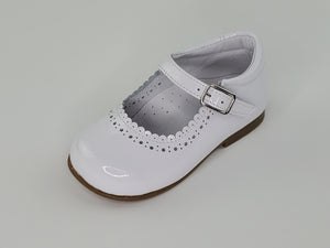 White Patent Scalloped Mary Janes Shoes-Toddler Girl Shoes Girls Shoes Alfa Baby Boutique-Left Side View Single