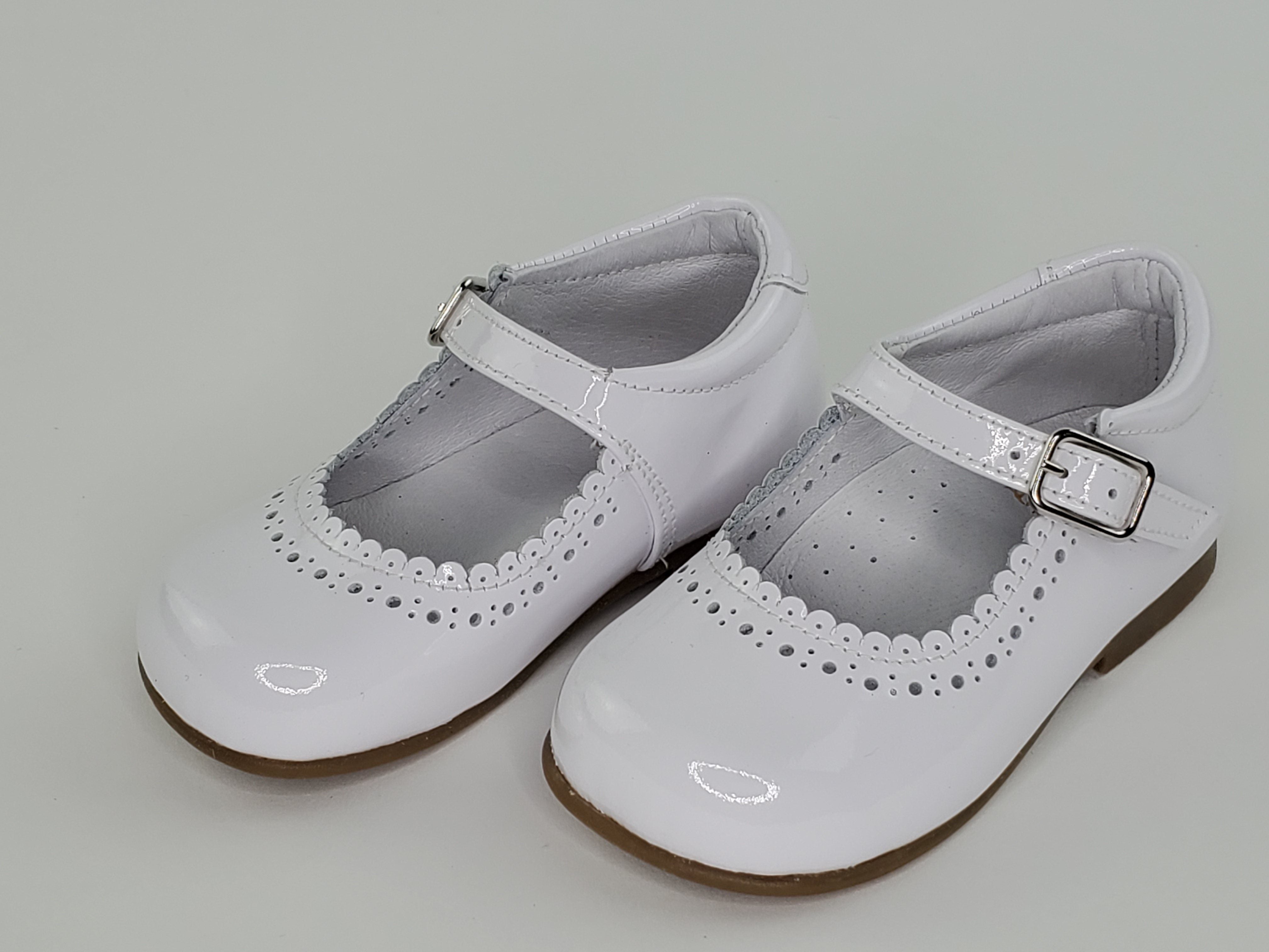 White Patent Scalloped Mary Janes Shoes-Toddler Girl Shoes Girls Shoes Alfa Baby Boutique- Left Side View