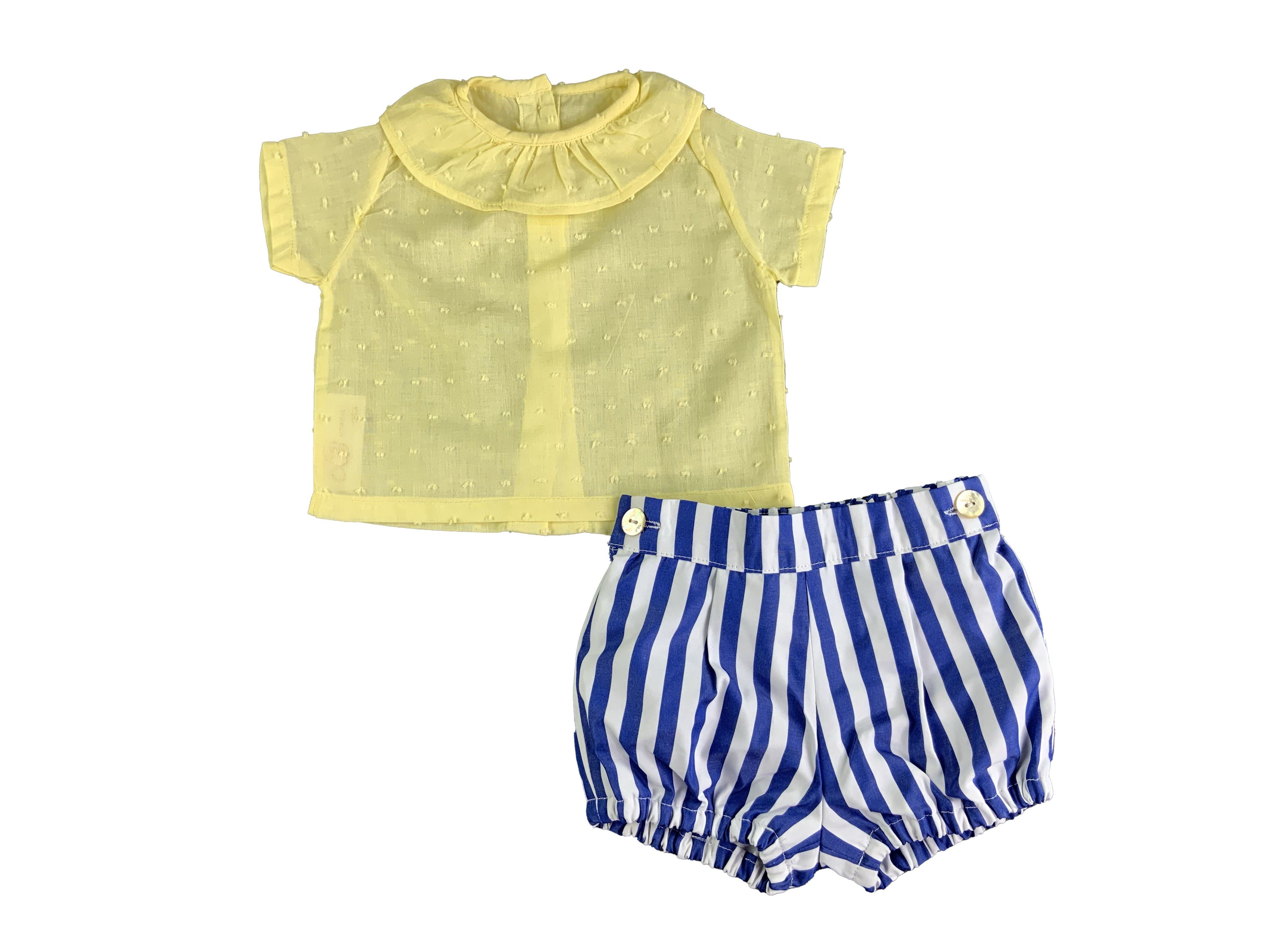 Yellow Round Ruffled Collar Top and Blue-White Stripe Shorts-Boy's Clothing-Boy's Clothing Store Shirt & Short Set Alfa Baby Boutique 0-3 Blue Male