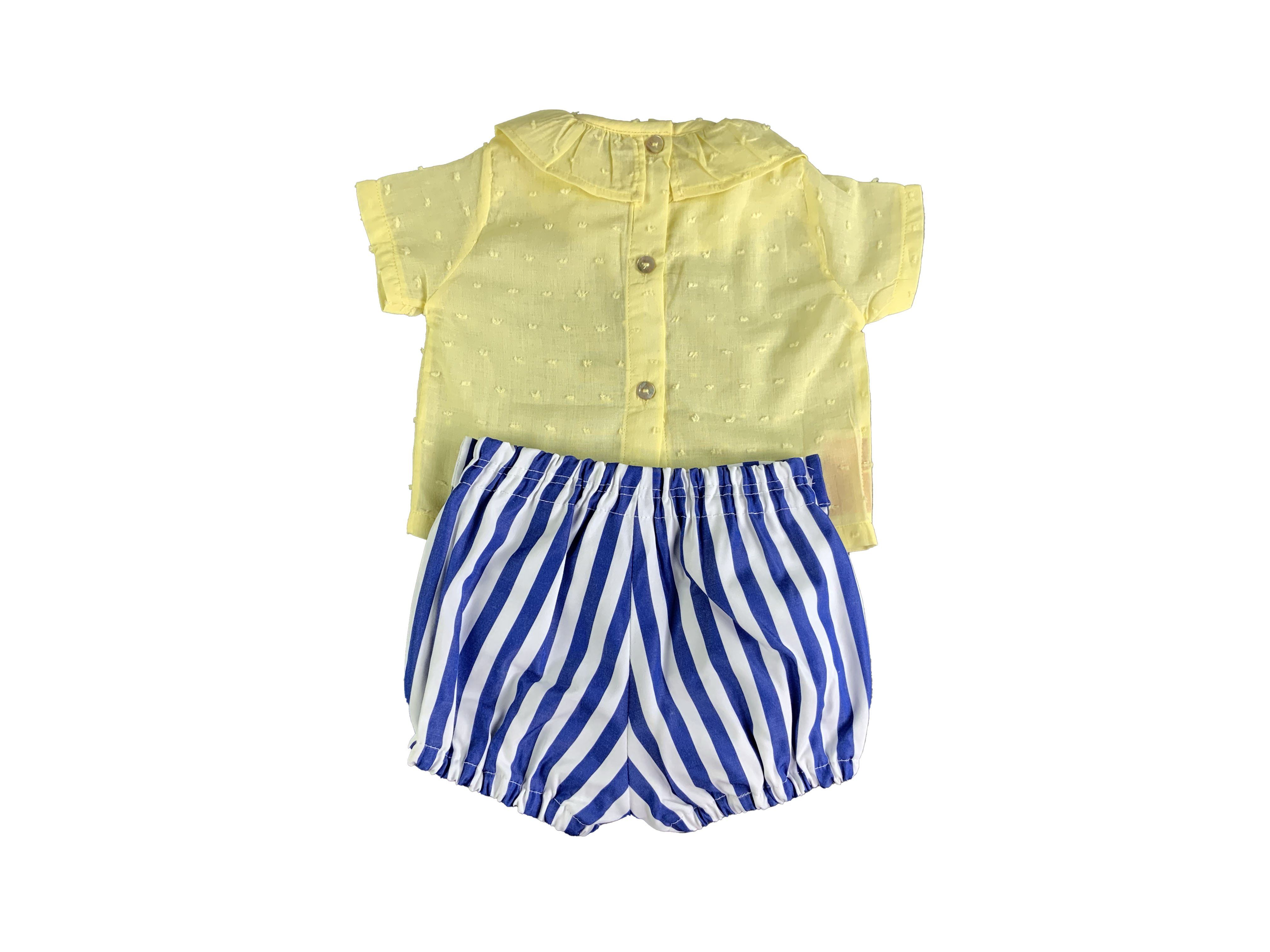 Yellow Round Ruffled Collar Top and Blue-White Stripe Shorts-Boy's Clothing-Boy's Clothing Store Shirt & Short Set Alfa Baby Boutique 
